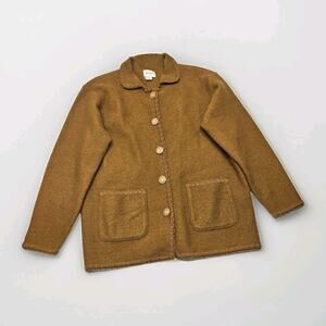 Vtg Ann Wi 100% Wool Button Up Collared Cardigan Midi Sweater Med Boho Cottage